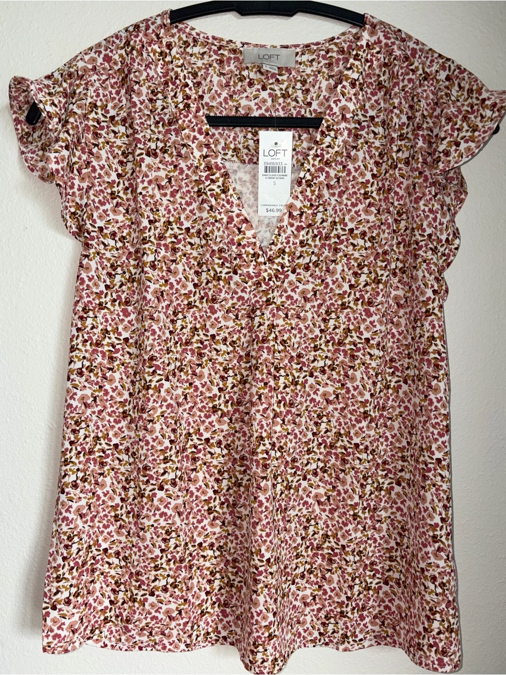 LOFT Rose-Pink Floral Flutter Sleeve Top